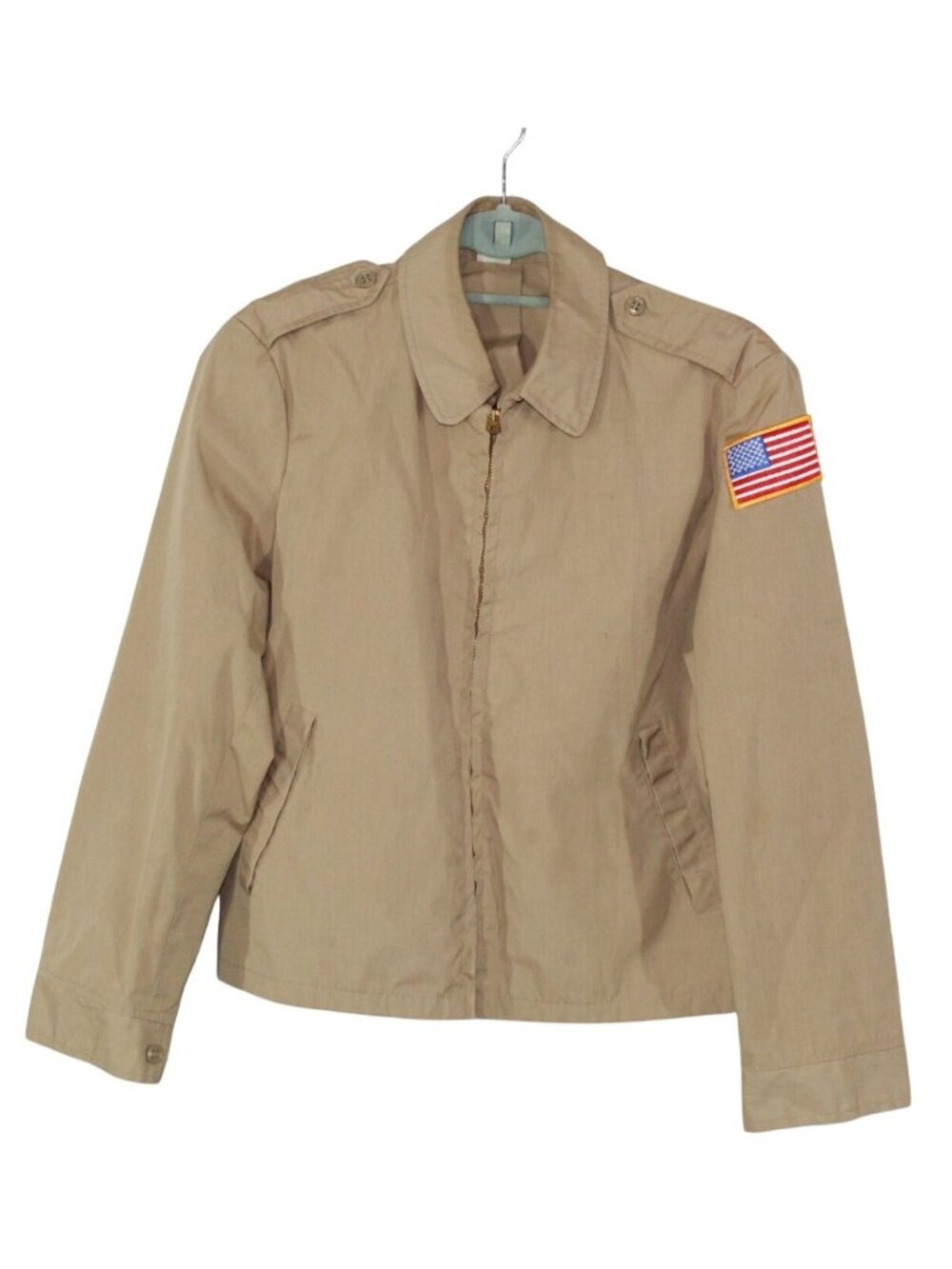 Vintage Creighton USA Military Windbreaker Jacket Tan Khaki Flag Patch 40R